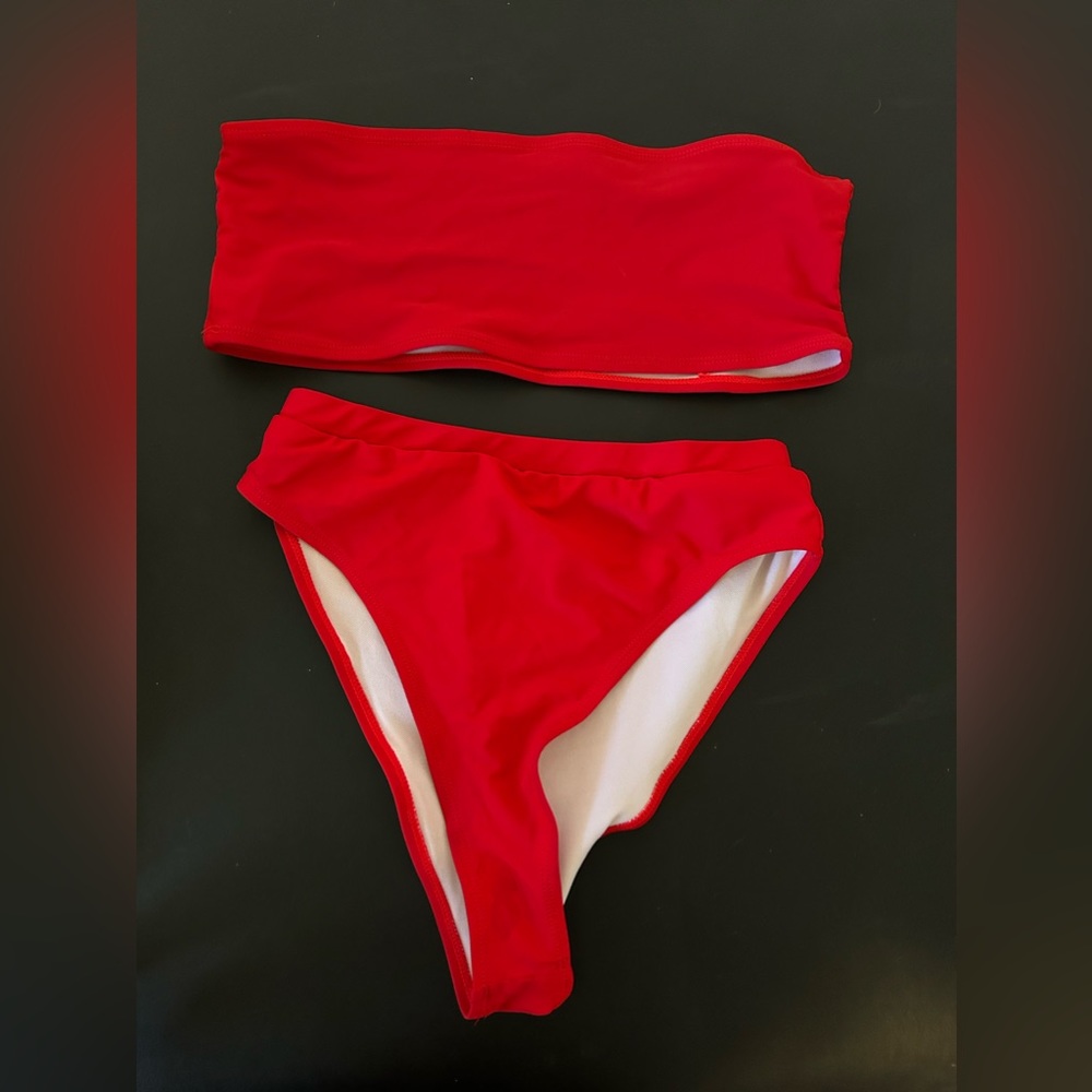Red high waisted swimsuit